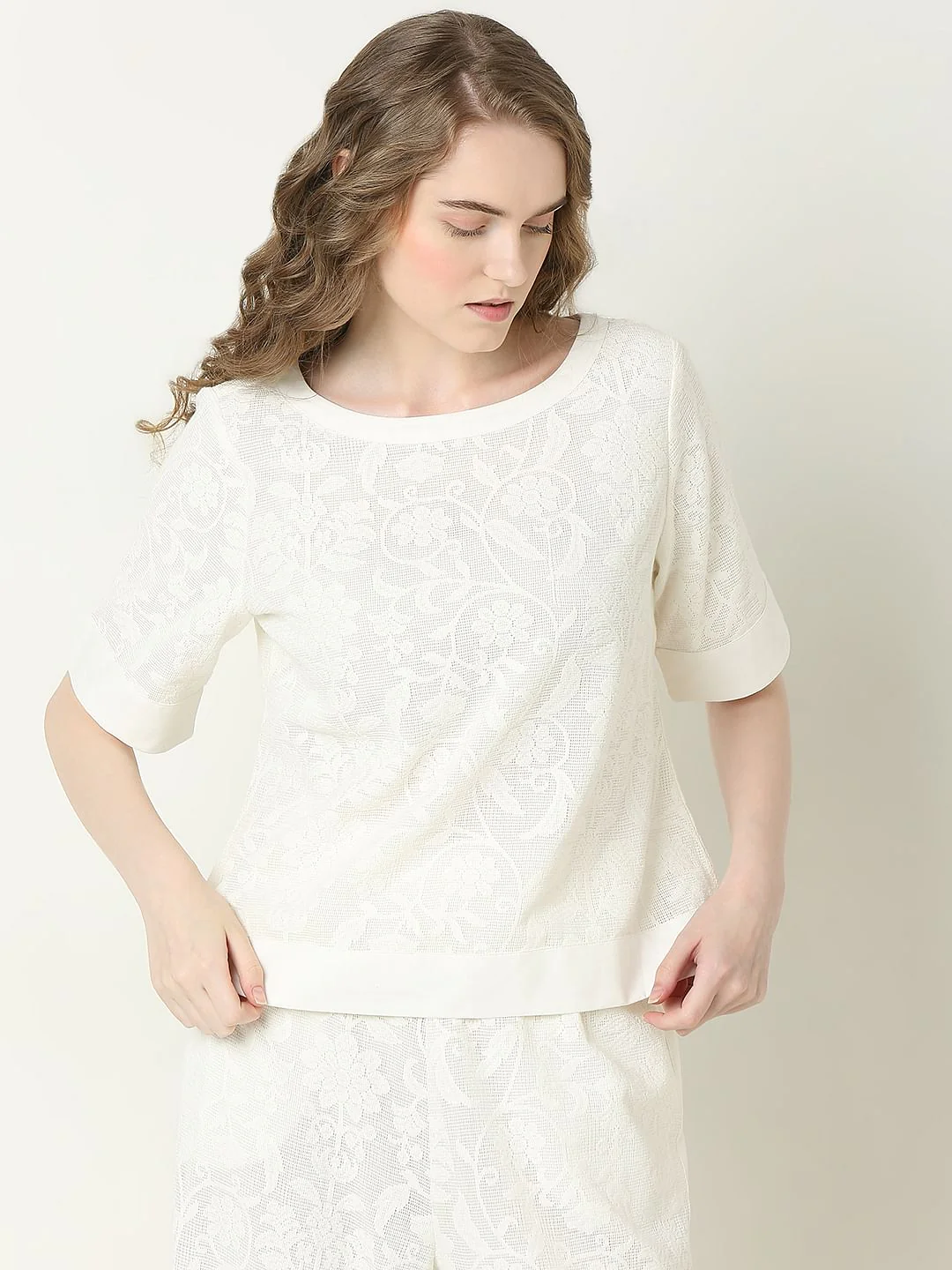 Off-White Textured Co-Ord Set Top - Image 2