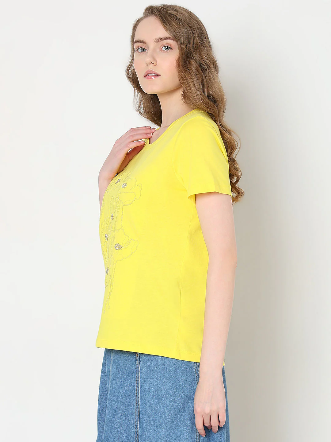 Yellow Cotton Printed T-Shirt - Image 3