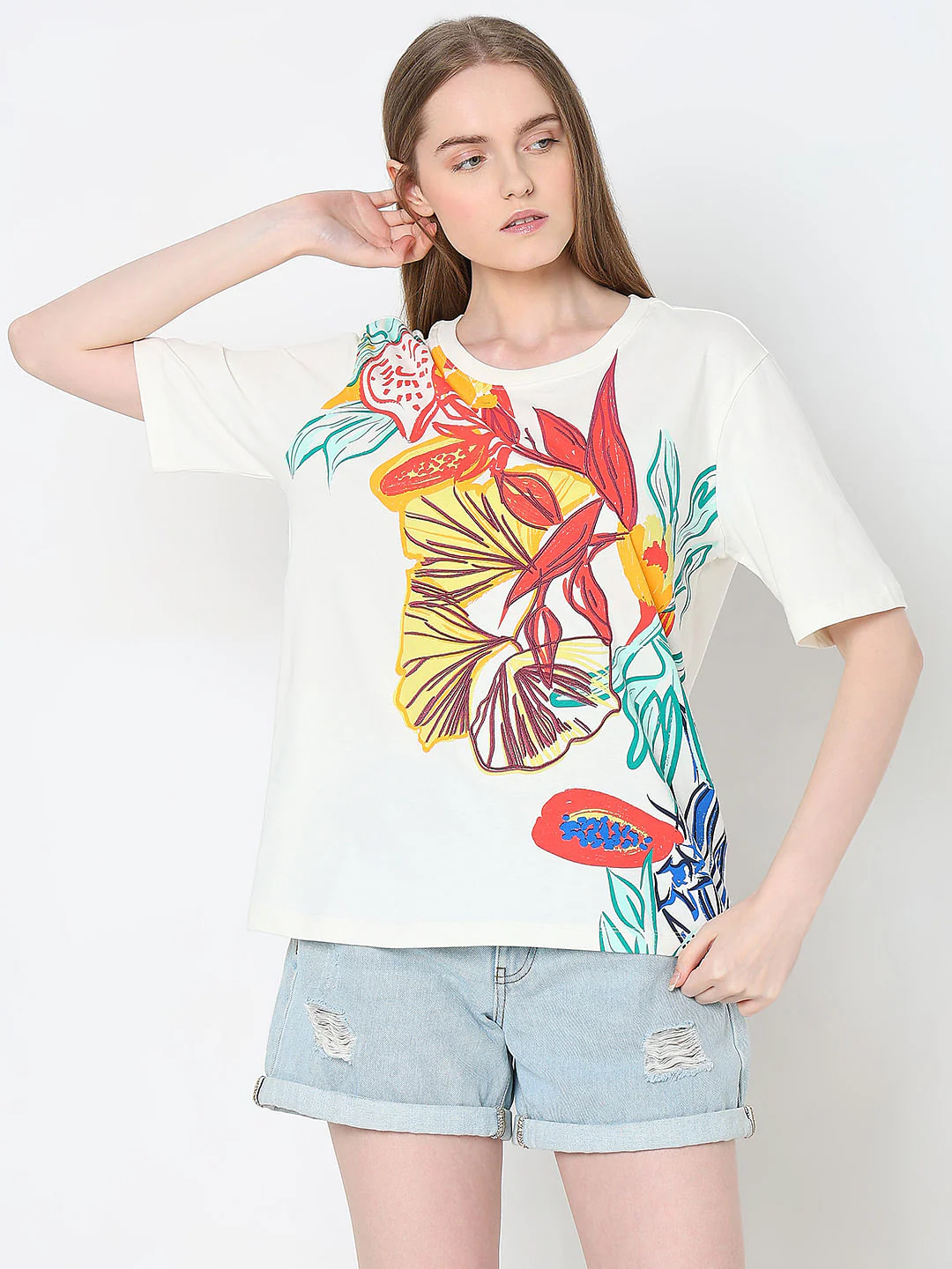 White Cotton Printed T-Shirt - Image 2
