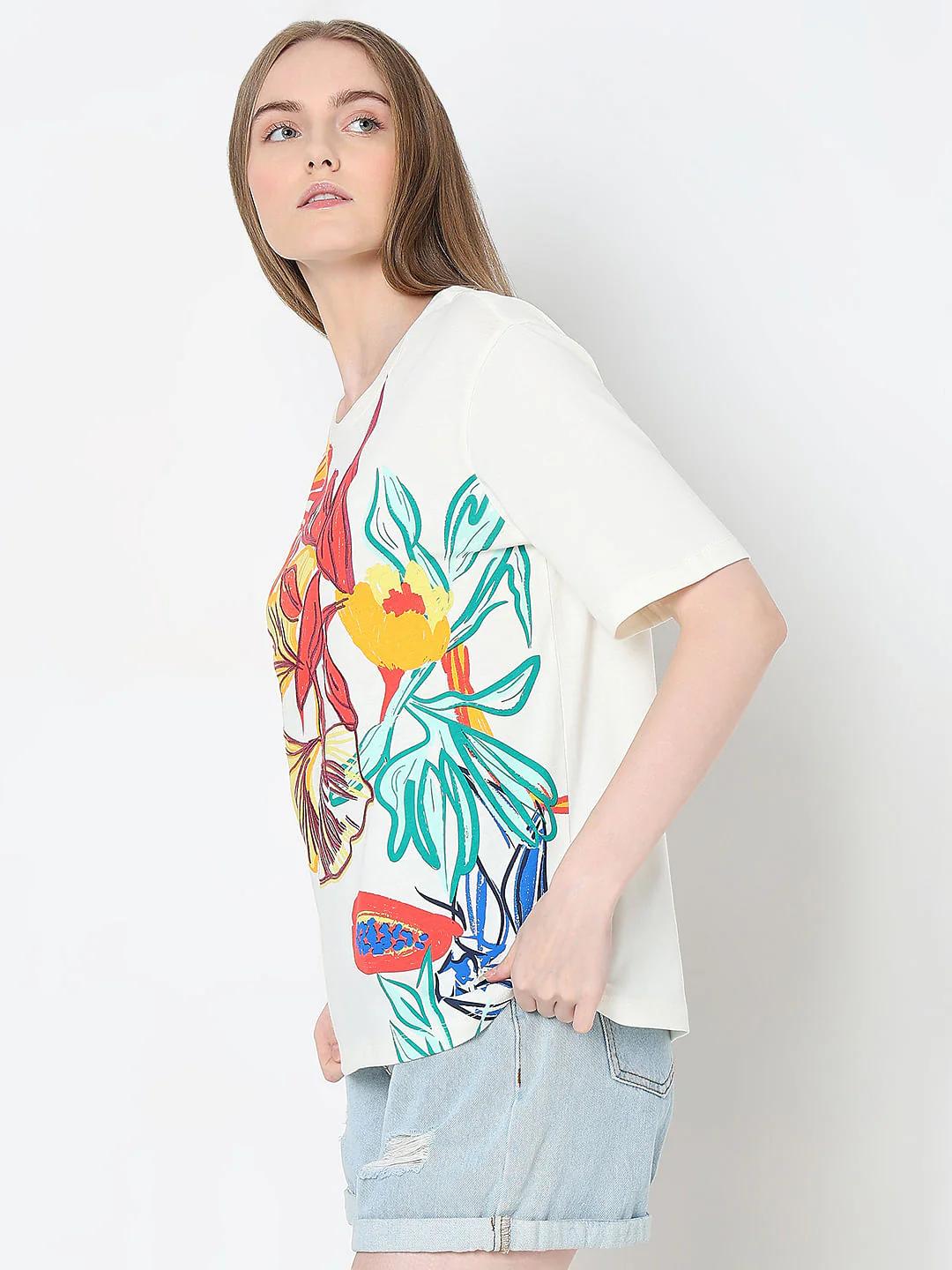White Cotton Printed T-Shirt - Image 3