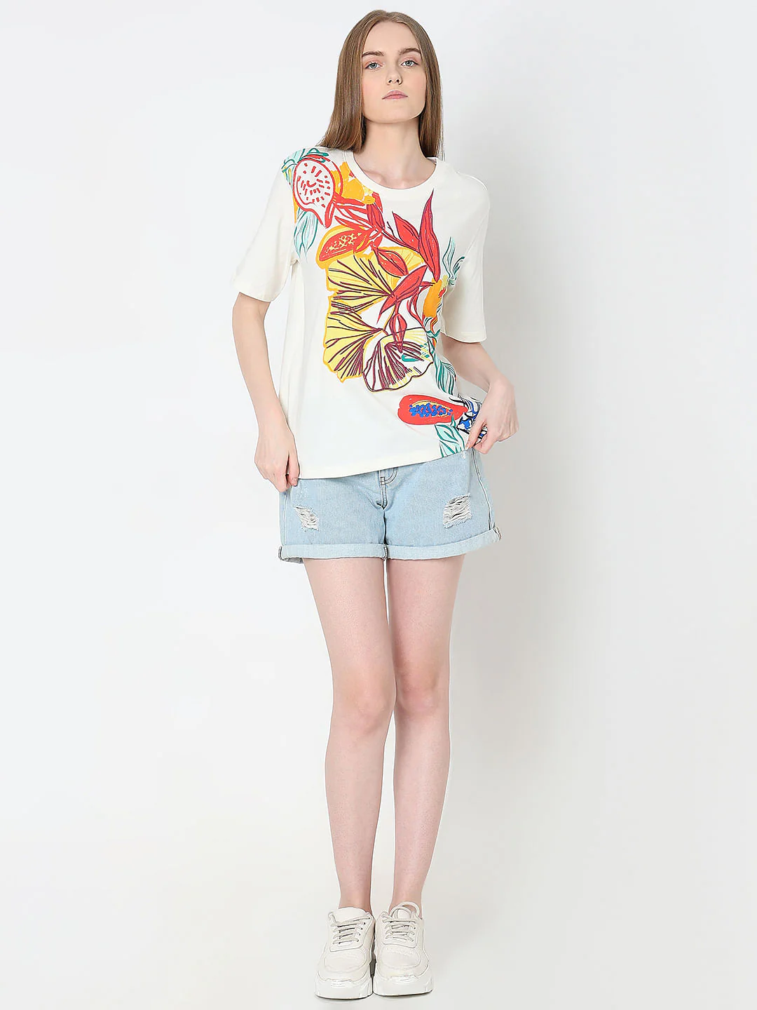 White Cotton Printed T-Shirt - Image 5