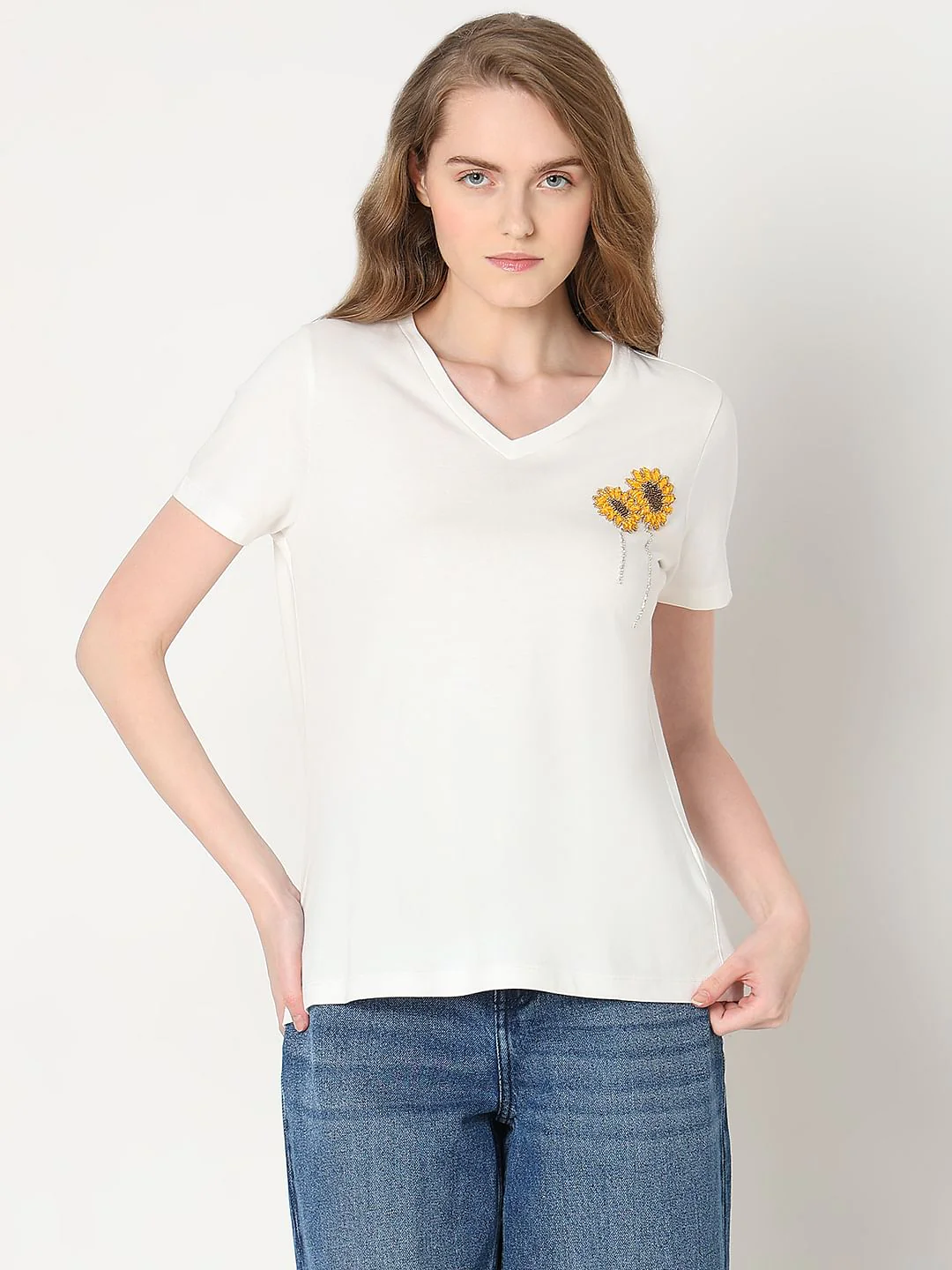 White Sunflower Printed T-Shirt - Image 2