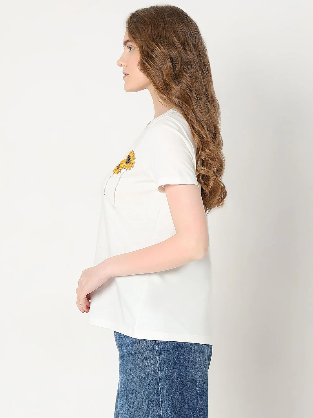 White Sunflower Printed T-Shirt - Image 3