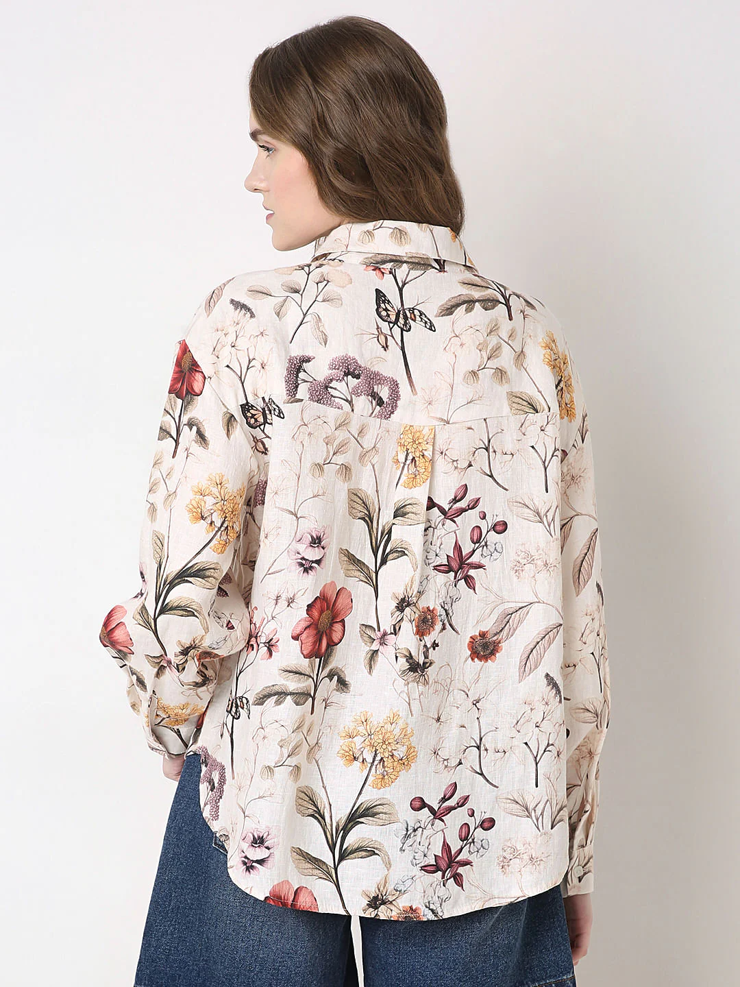 White Floral Print Linen Shirt - Image 4