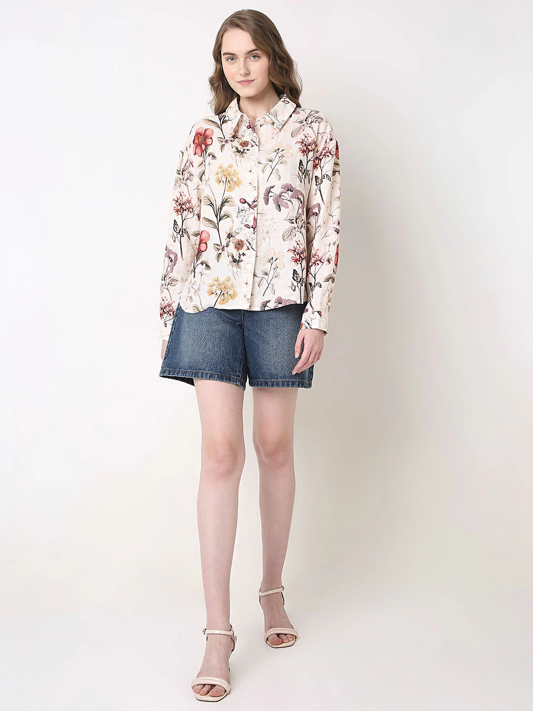 White Floral Print Linen Shirt - Image 5