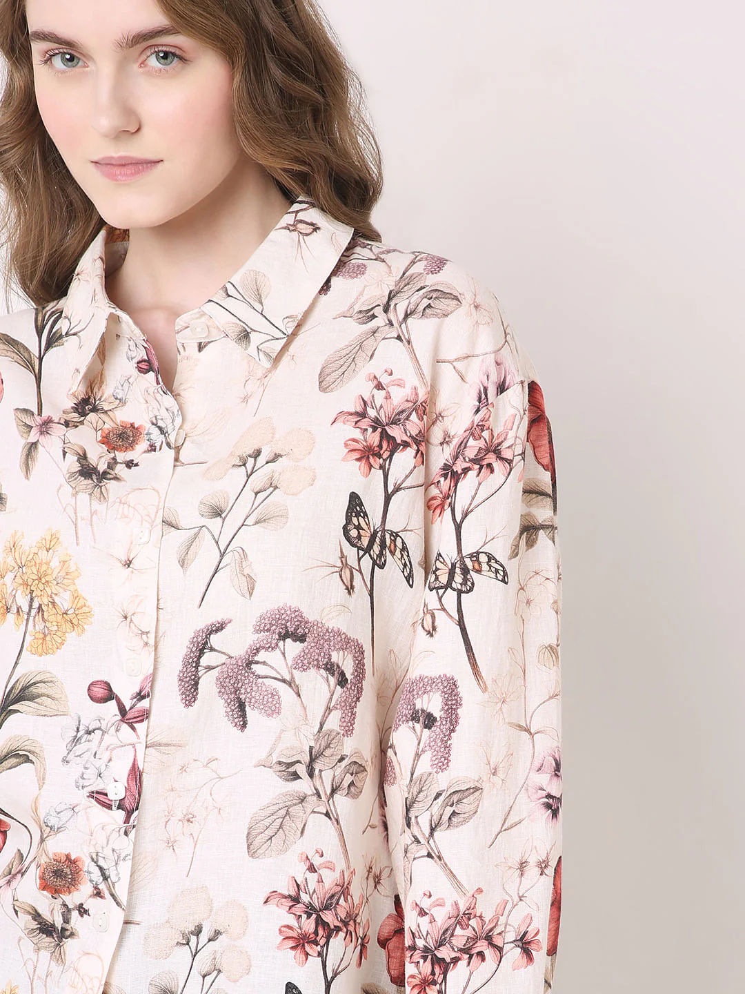 White Floral Print Linen Shirt - Image 6