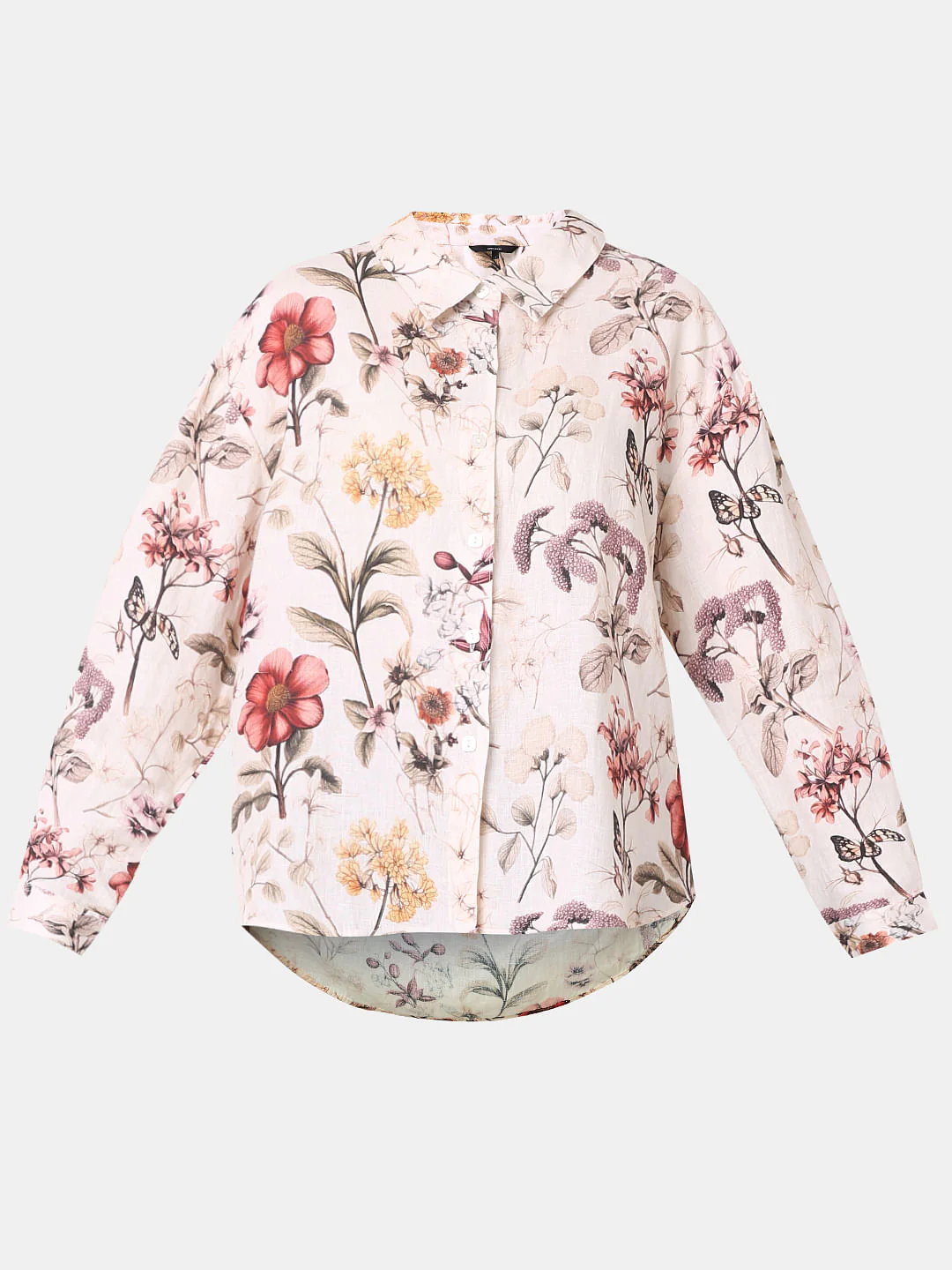 White Floral Print Linen Shirt - Image 7