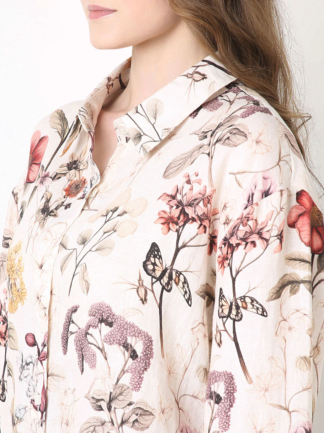 White Floral Print Linen Shirt - Image 8