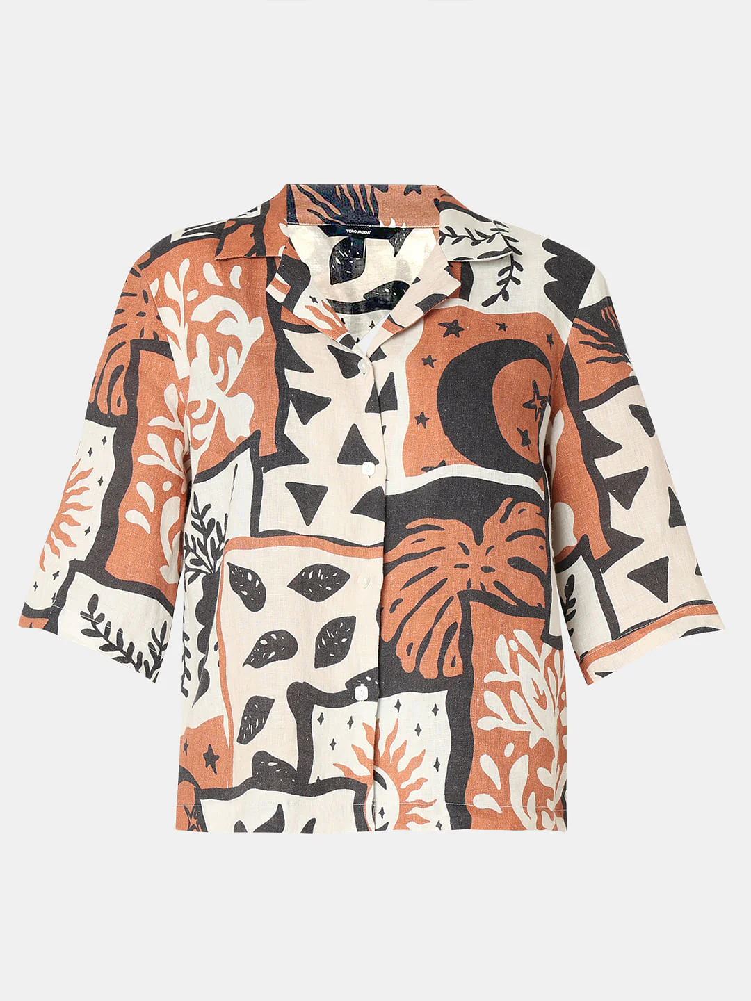 Light Brown Printed Linen Co-Ord Set Shirt - Image 7