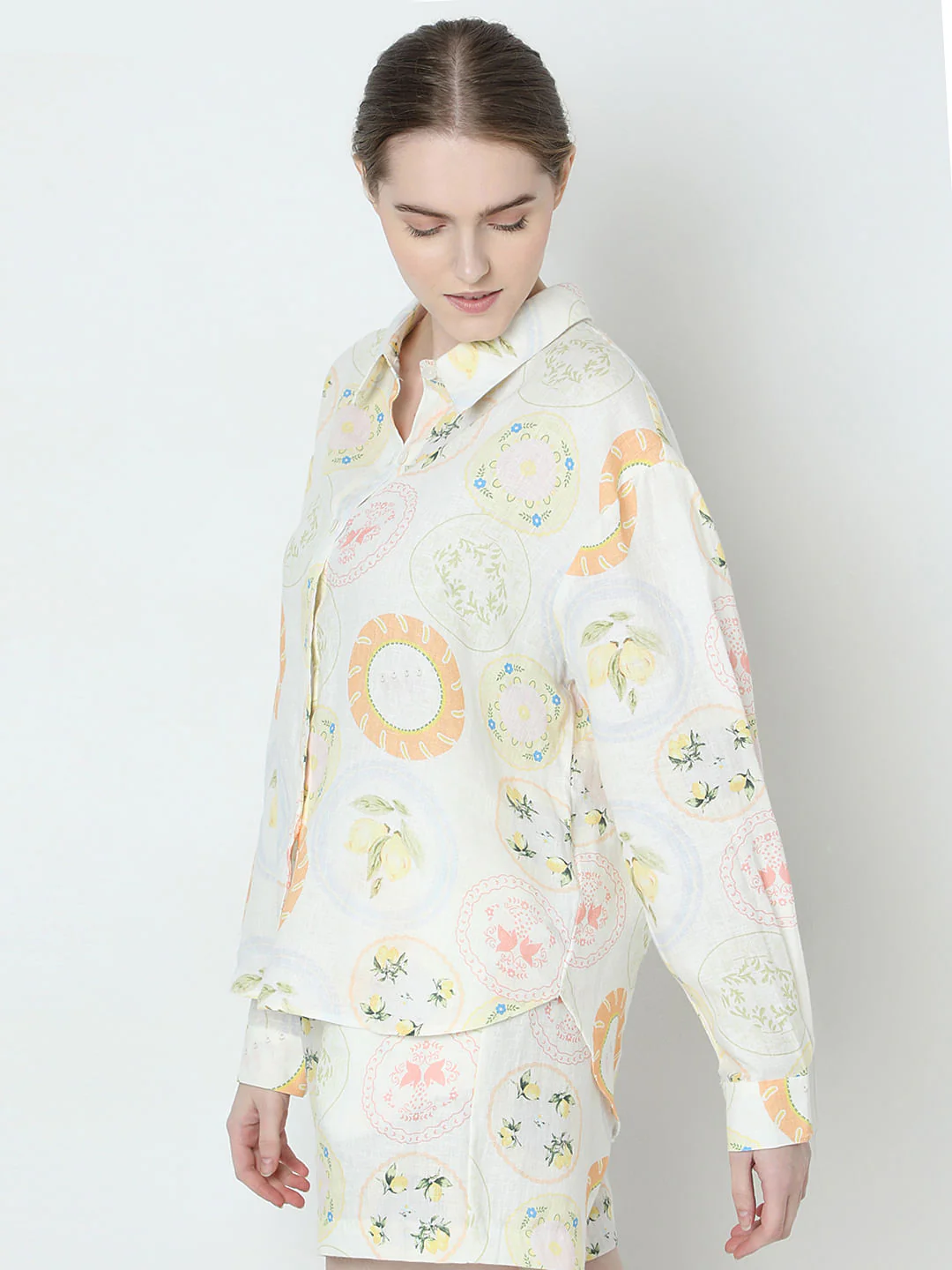 Off-White Printed Linen Co-Ord Set Shirt - Image 3