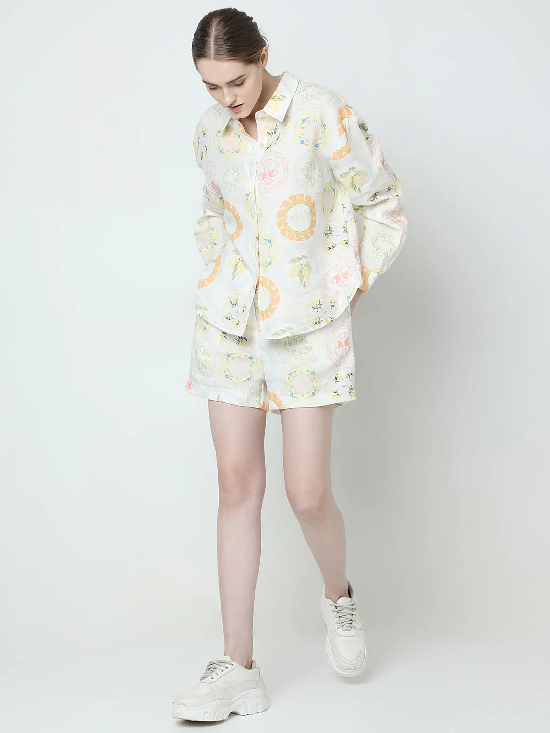 Off-White Printed Linen Co-Ord Set Shirt - Image 5