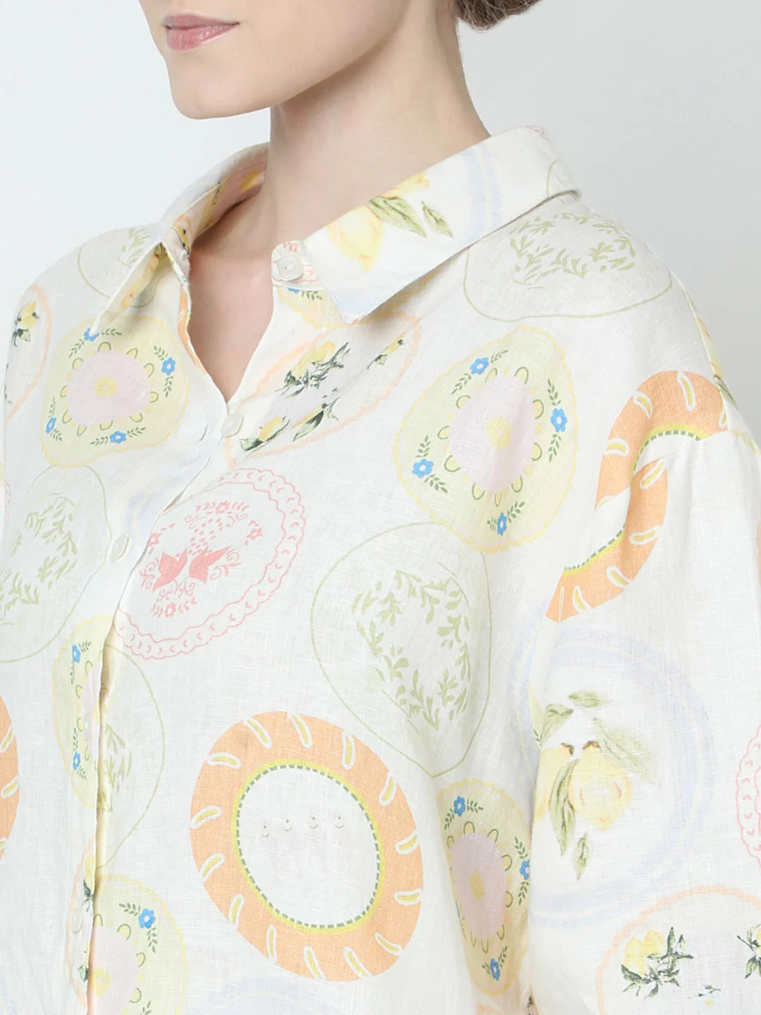 Off-White Printed Linen Co-Ord Set Shirt - Image 8