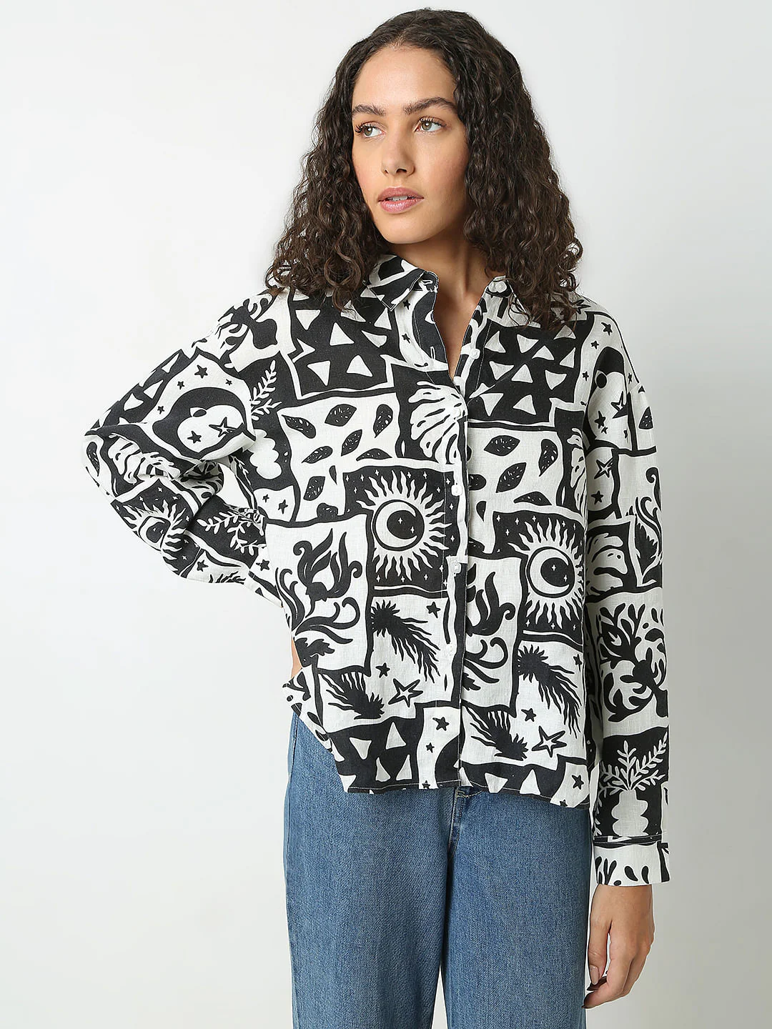 Black Printed Linen Shirt - Image 2