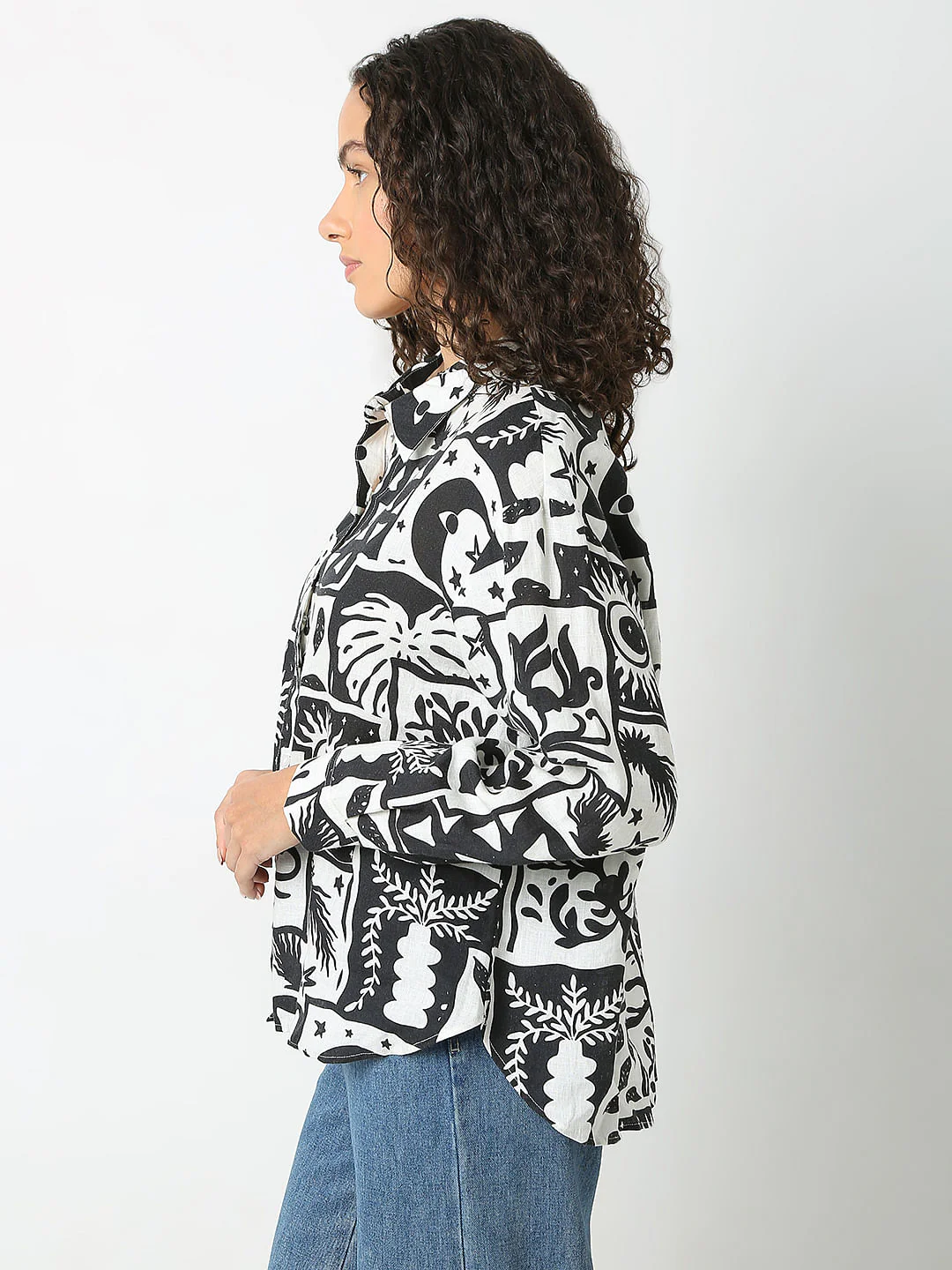 Black Printed Linen Shirt - Image 3