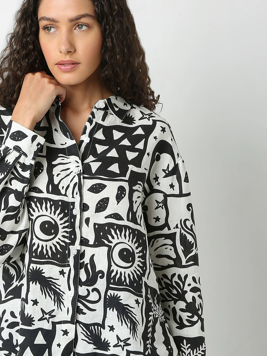 Black Printed Linen Shirt - Image 6