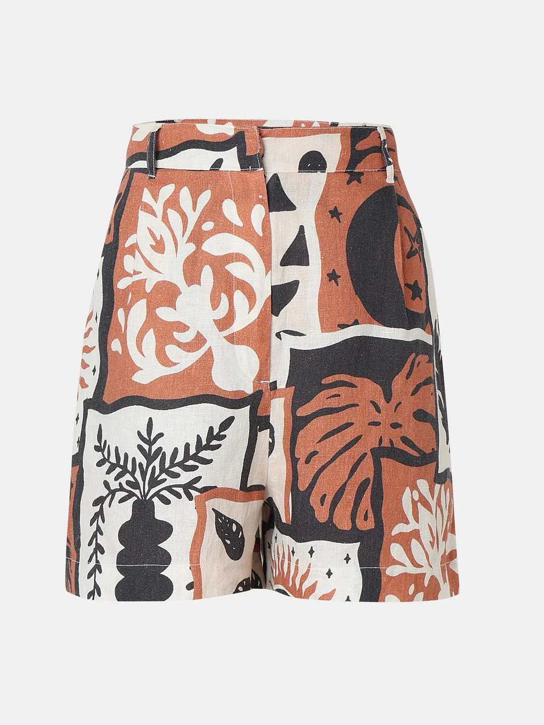 Light Brown Printed Linen Co-Ord Set Shorts - Image 7