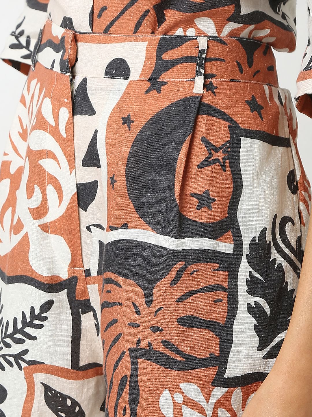 Light Brown Printed Linen Co-Ord Set Shorts - Image 8
