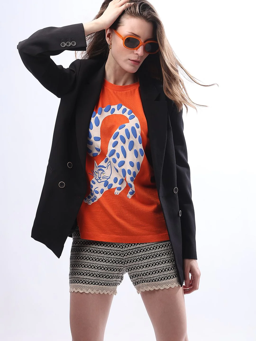 Orange Graphic Print Cotton T-Shirt