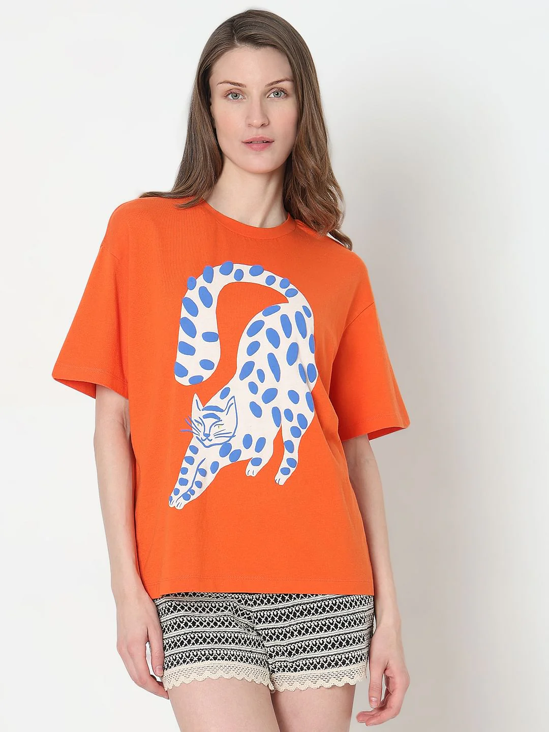 Orange Graphic Print Cotton T-Shirt - Image 2