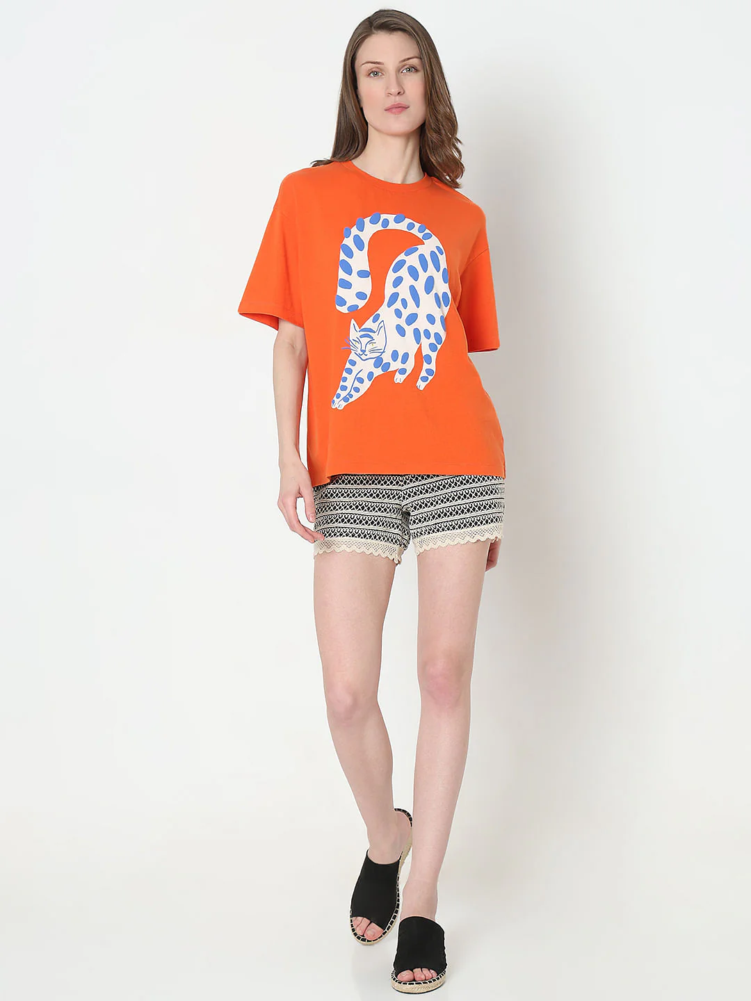Orange Graphic Print Cotton T-Shirt - Image 5