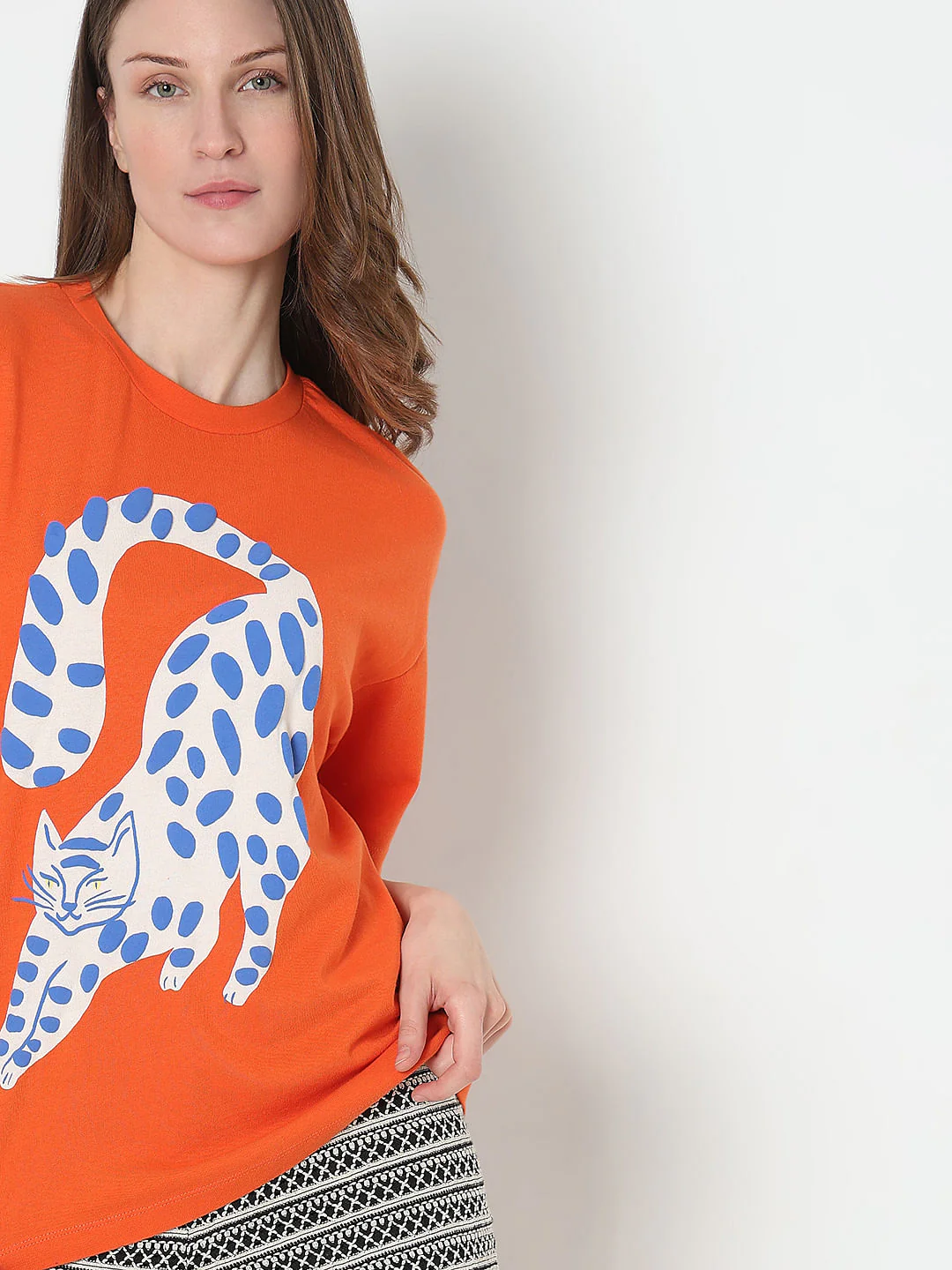 Orange Graphic Print Cotton T-Shirt - Image 6