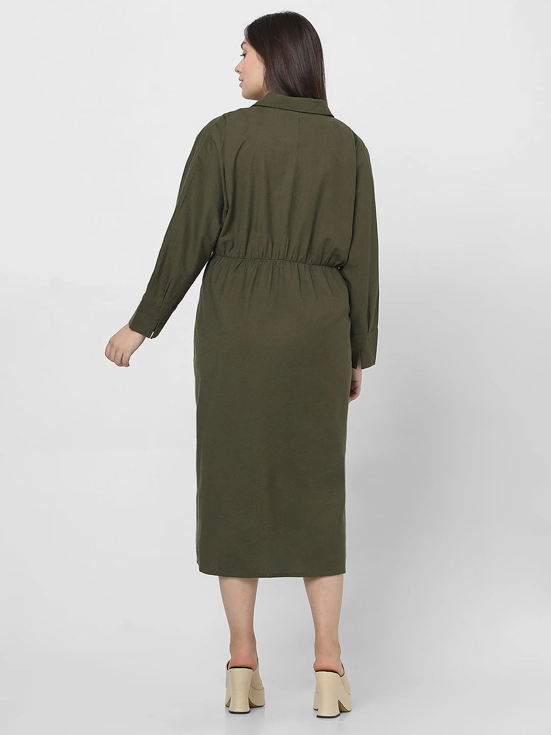 Curve Olive Green Midi Shirt Dress - Image 4