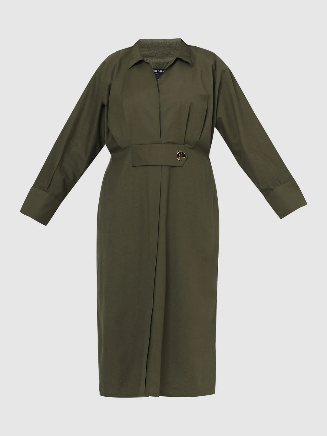Curve Olive Green Midi Shirt Dress - Image 6