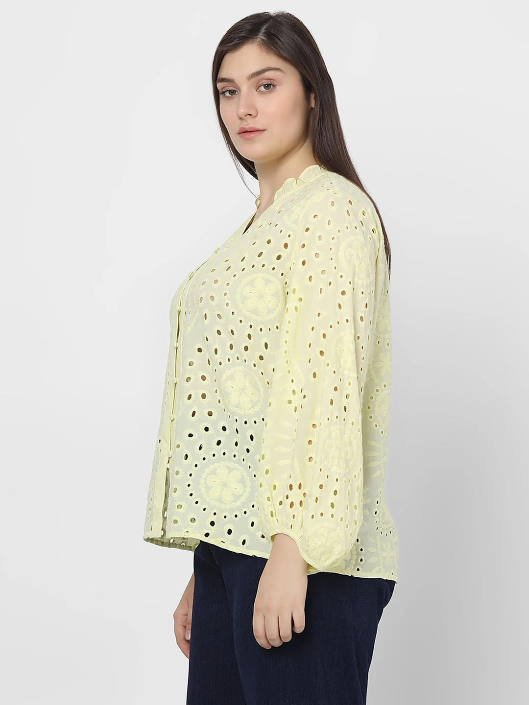 Curve Light Yellow Schiffli Top - Image 3