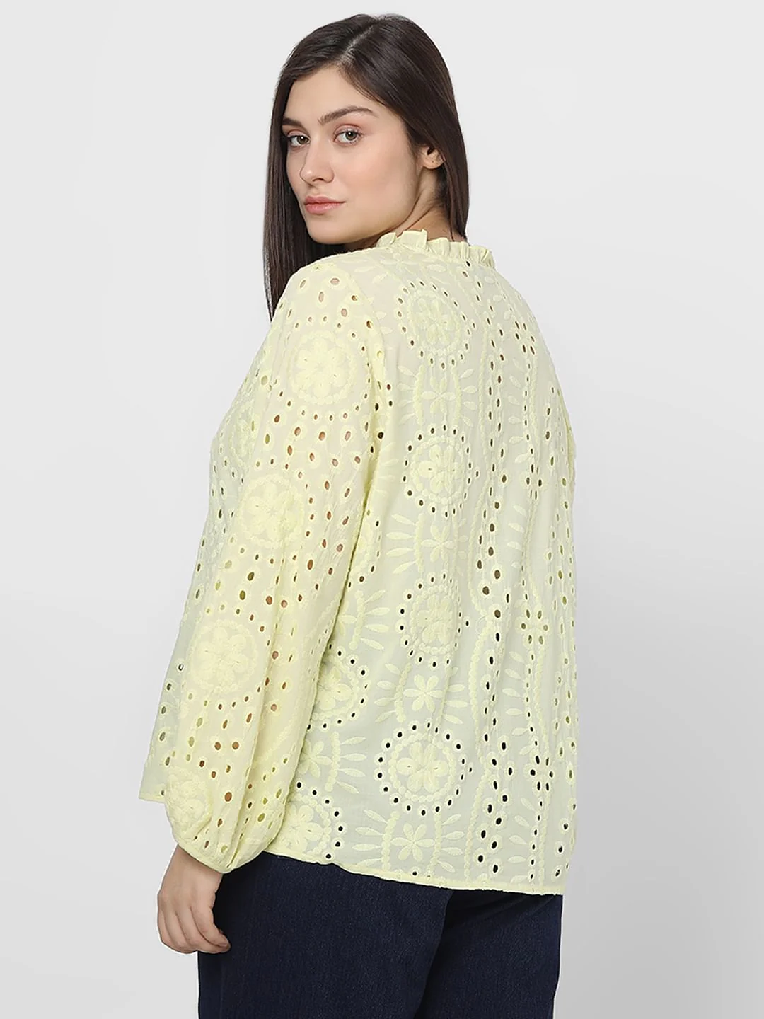 Curve Light Yellow Schiffli Top - Image 4