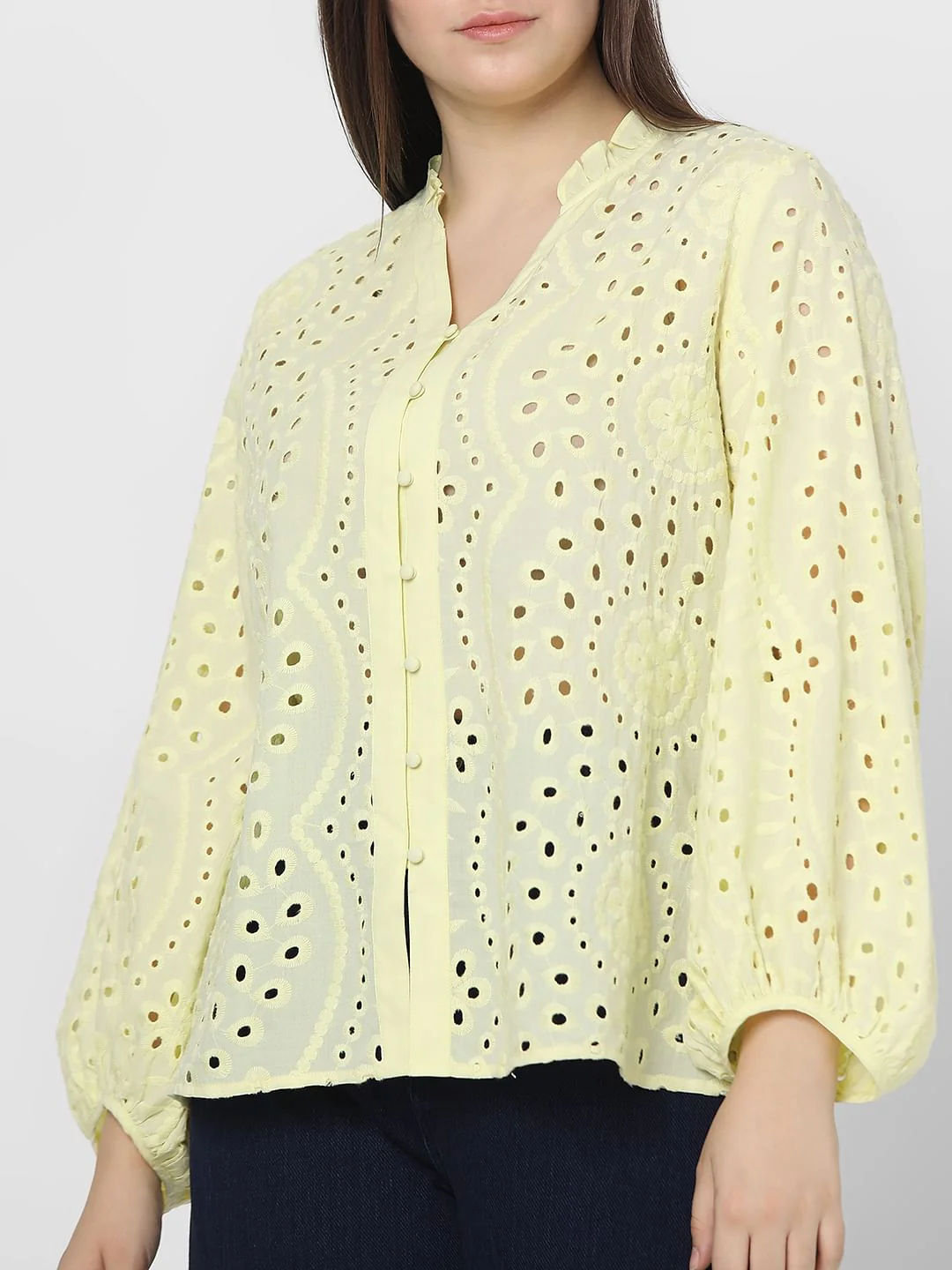 Curve Light Yellow Schiffli Top - Image 6