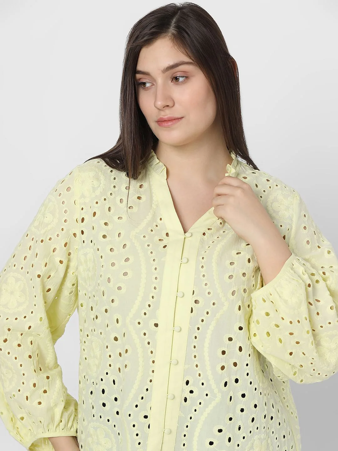 Curve Light Yellow Schiffli Top - Image 8