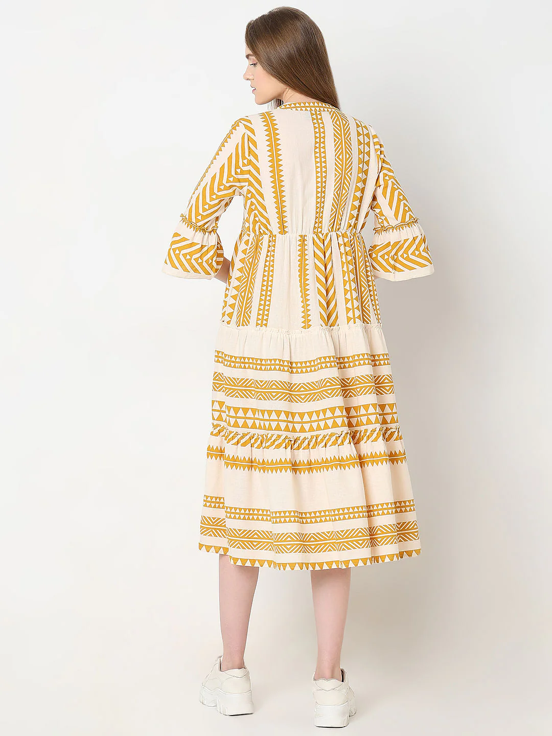 Cream Printed Cotton Midi Dress - Image 4