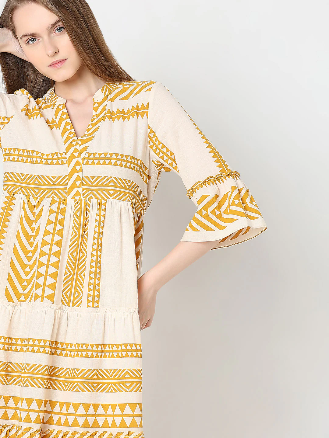 Cream Printed Cotton Midi Dress - Image 5
