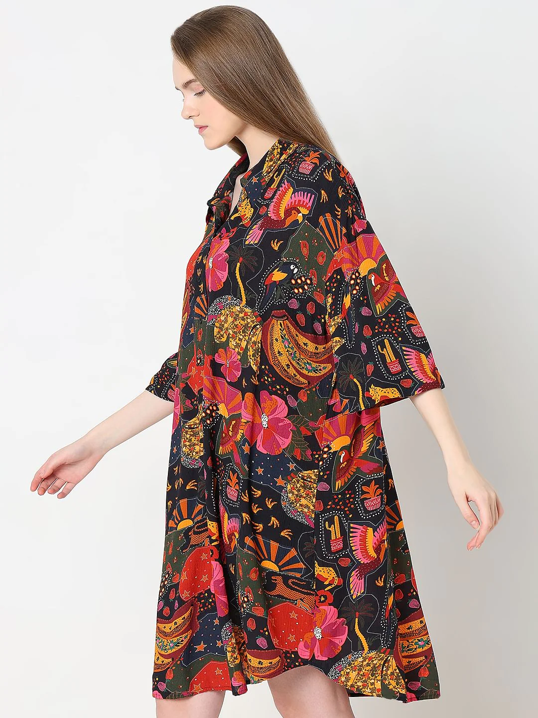 Black Abstract Print Shirt Dress - Image 3