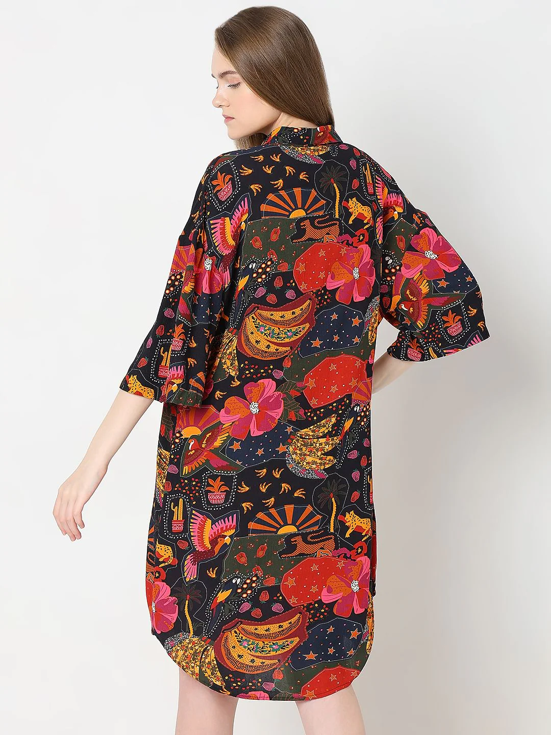 Black Abstract Print Shirt Dress - Image 4