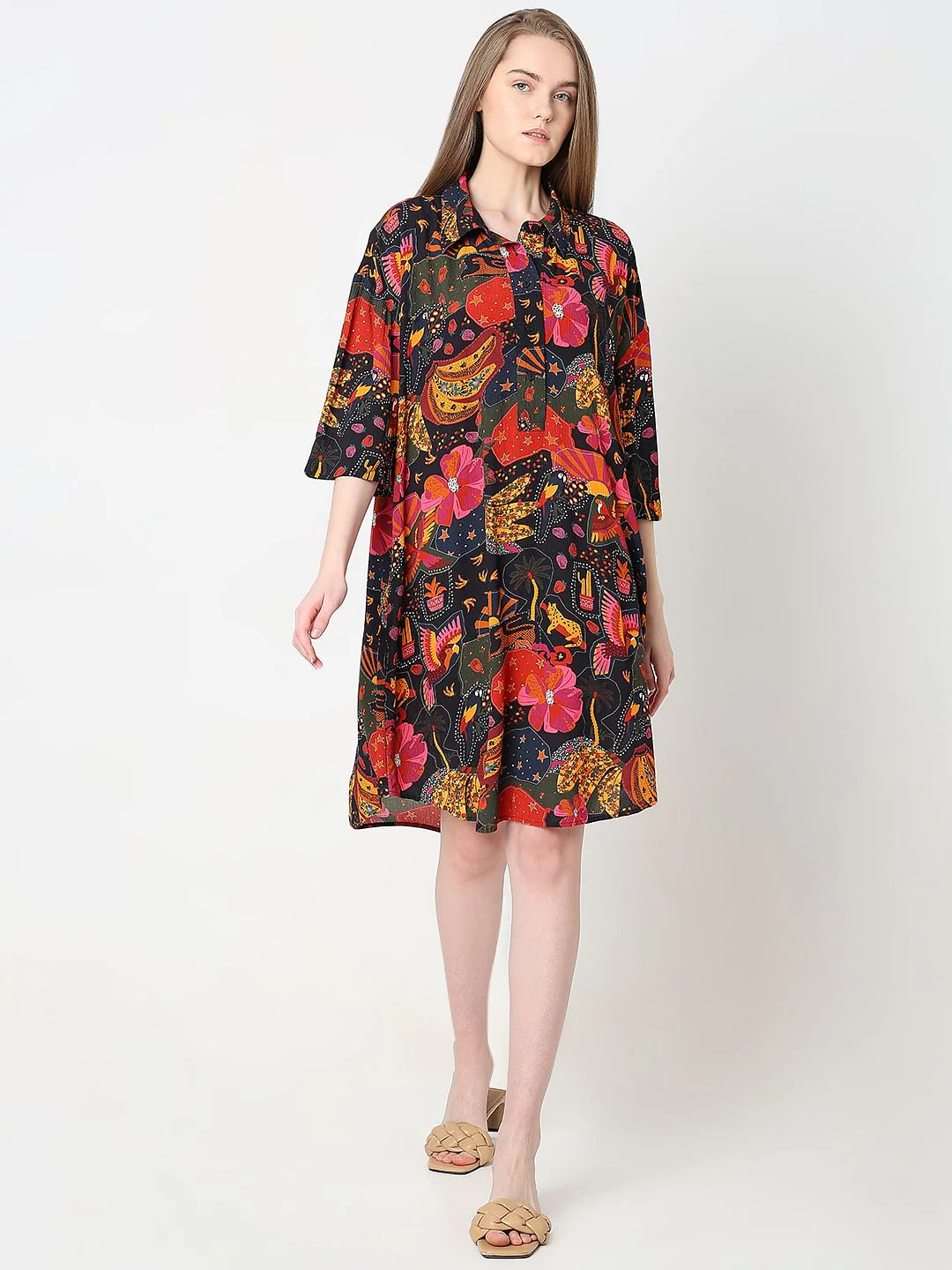 Black Abstract Print Shirt Dress - Image 5