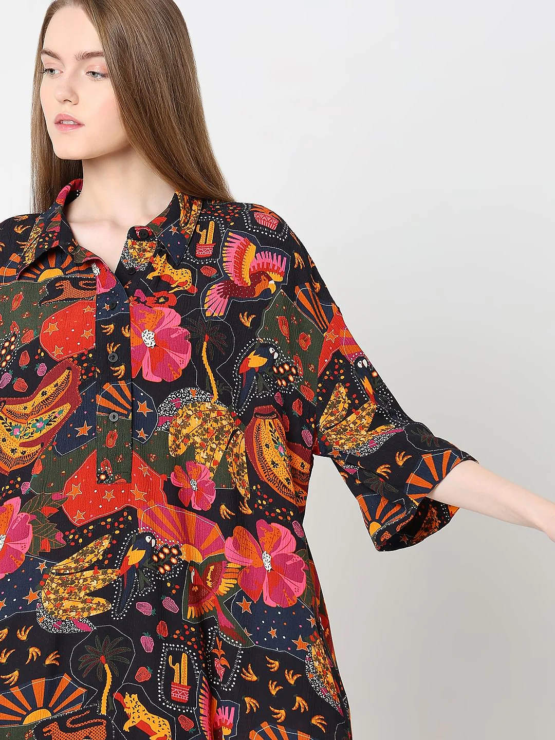 Black Abstract Print Shirt Dress - Image 6