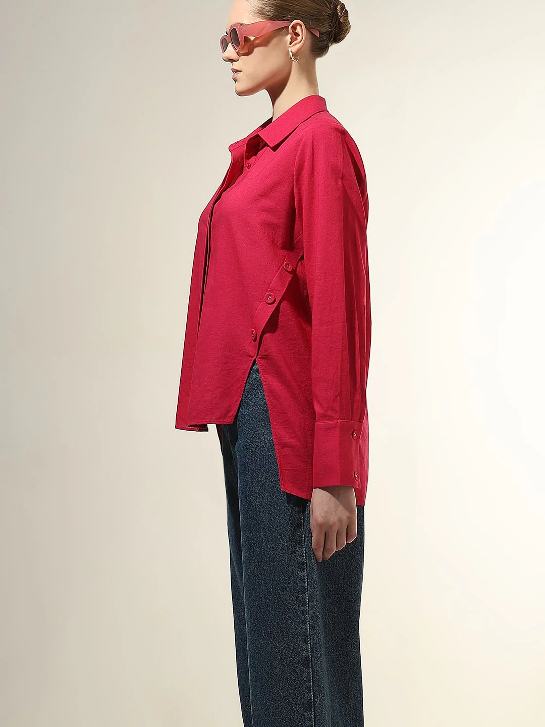 Red Concealed Placket Shirt