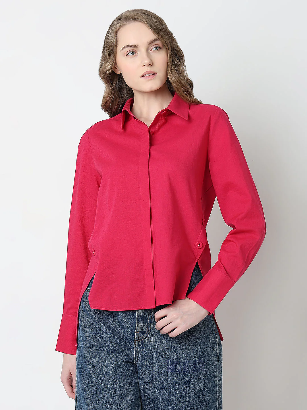 Red Concealed Placket Shirt - Image 2