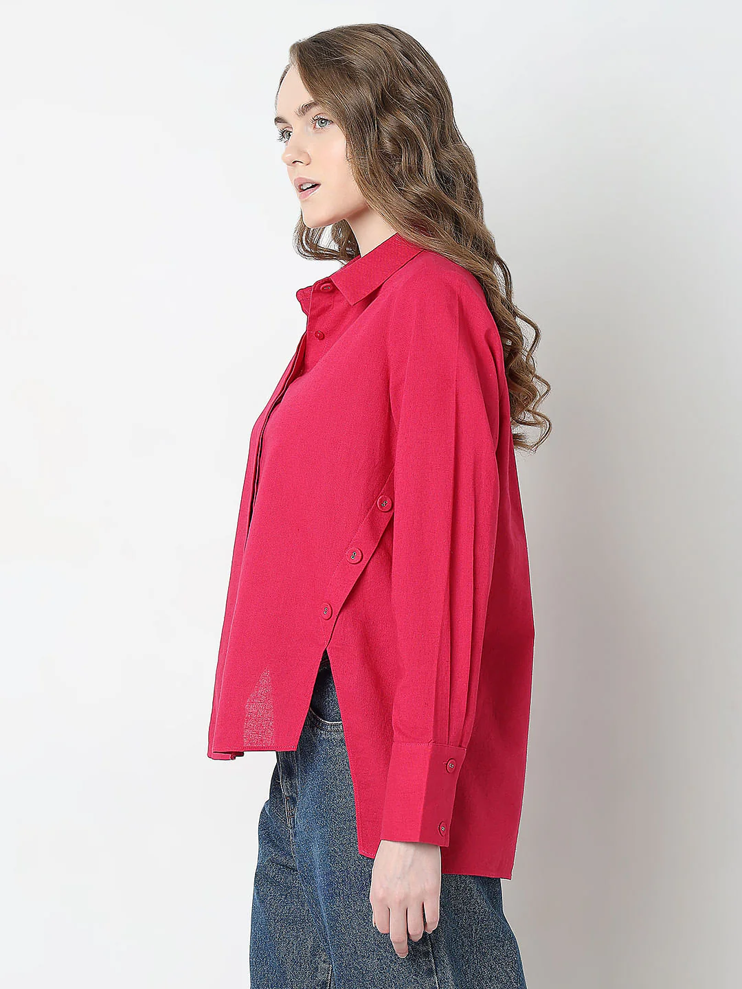 Red Concealed Placket Shirt - Image 3