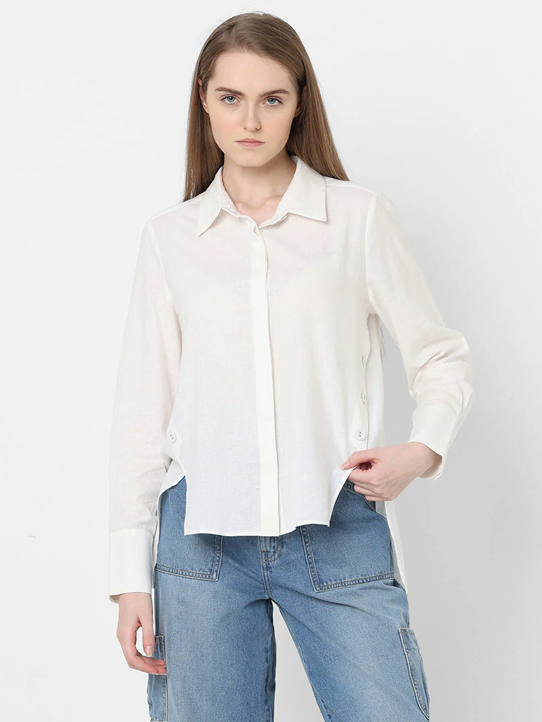 White Concealed Placket Shirt - Image 2