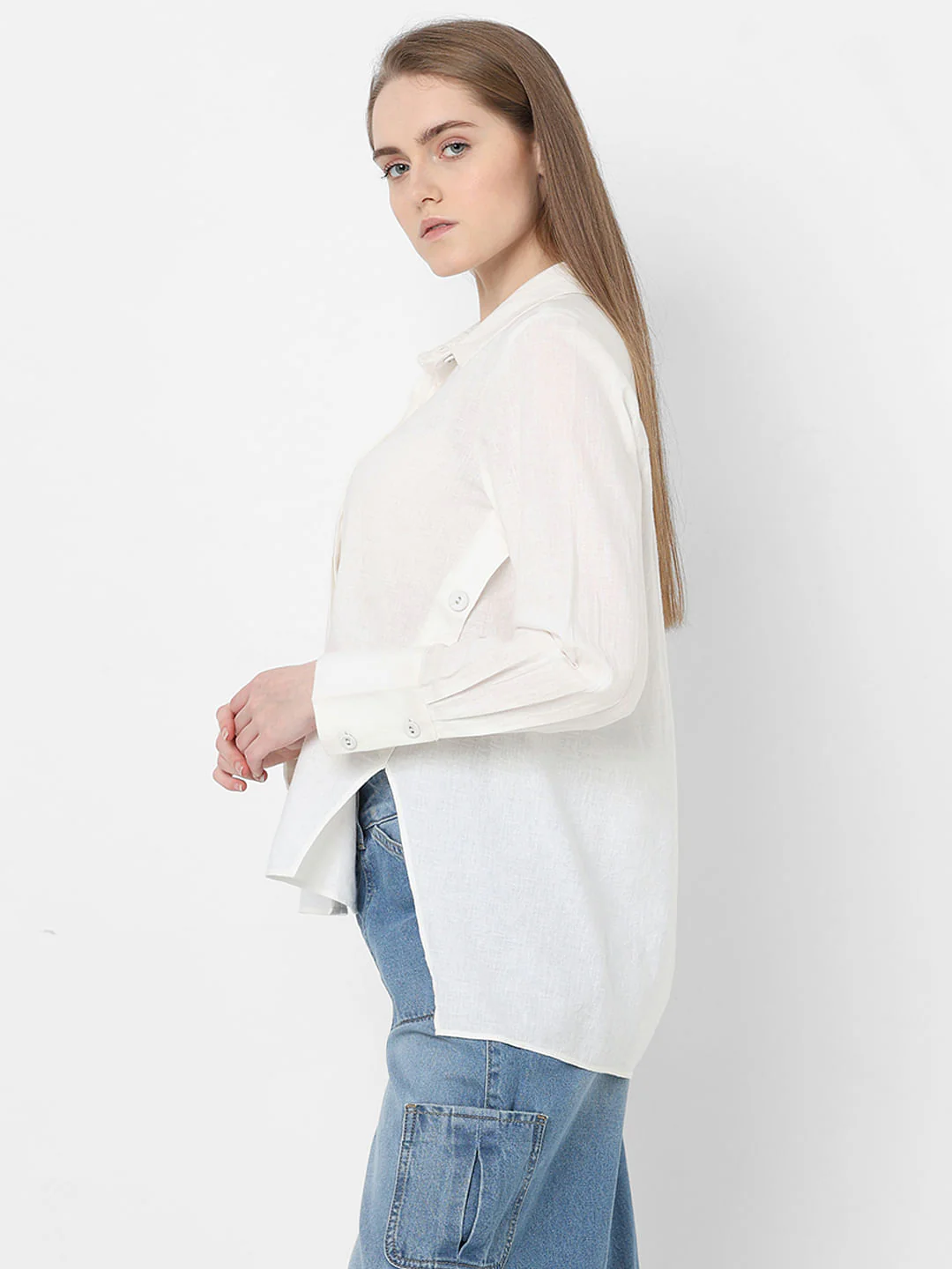 White Concealed Placket Shirt - Image 3