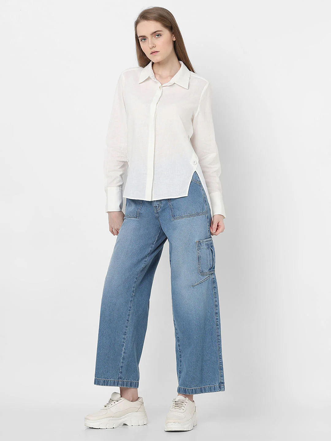 White Concealed Placket Shirt - Image 5