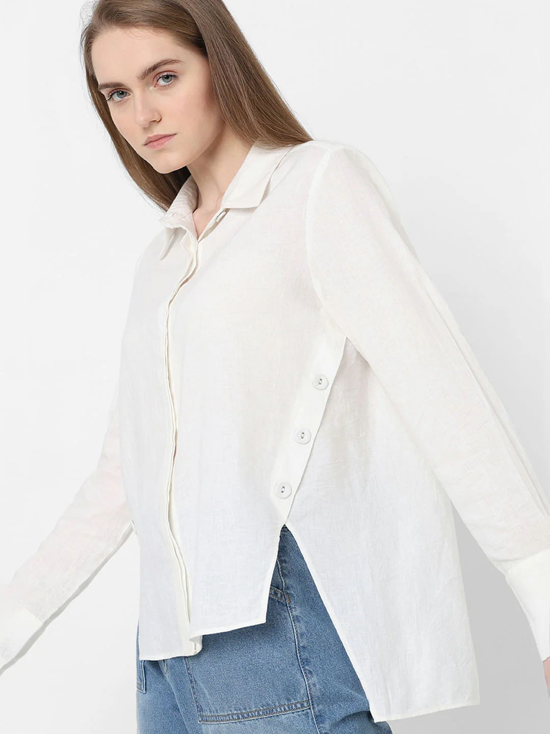 White Concealed Placket Shirt - Image 8