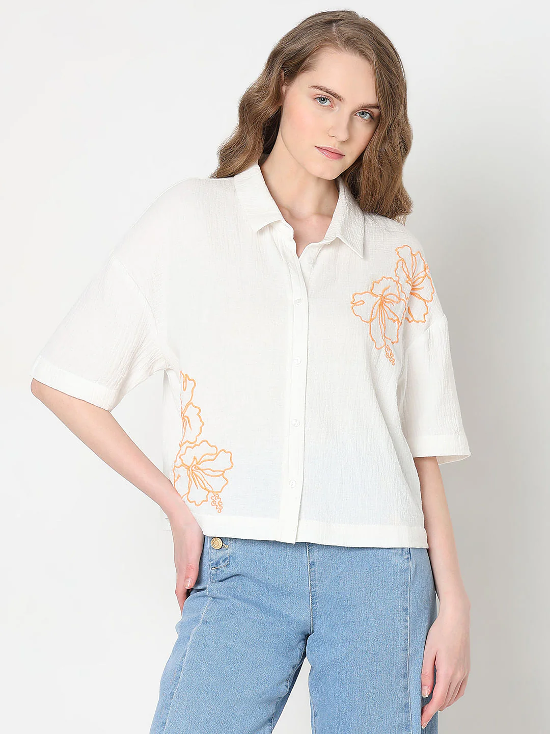 White Embroidered Print Shirt - Image 2