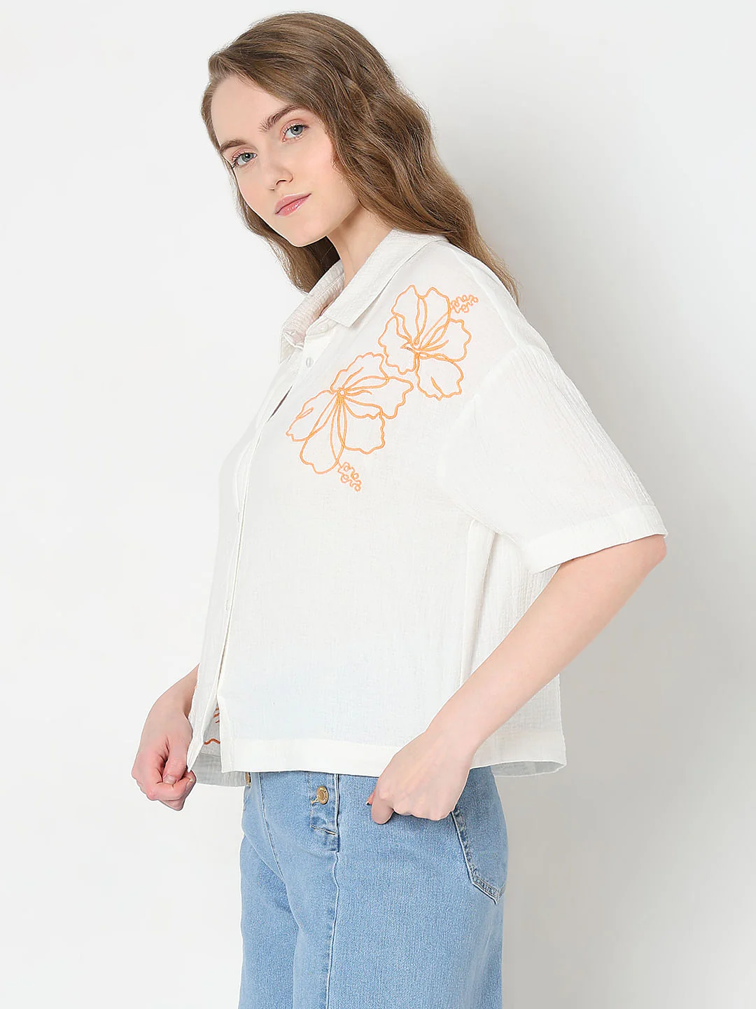 White Embroidered Print Shirt - Image 3