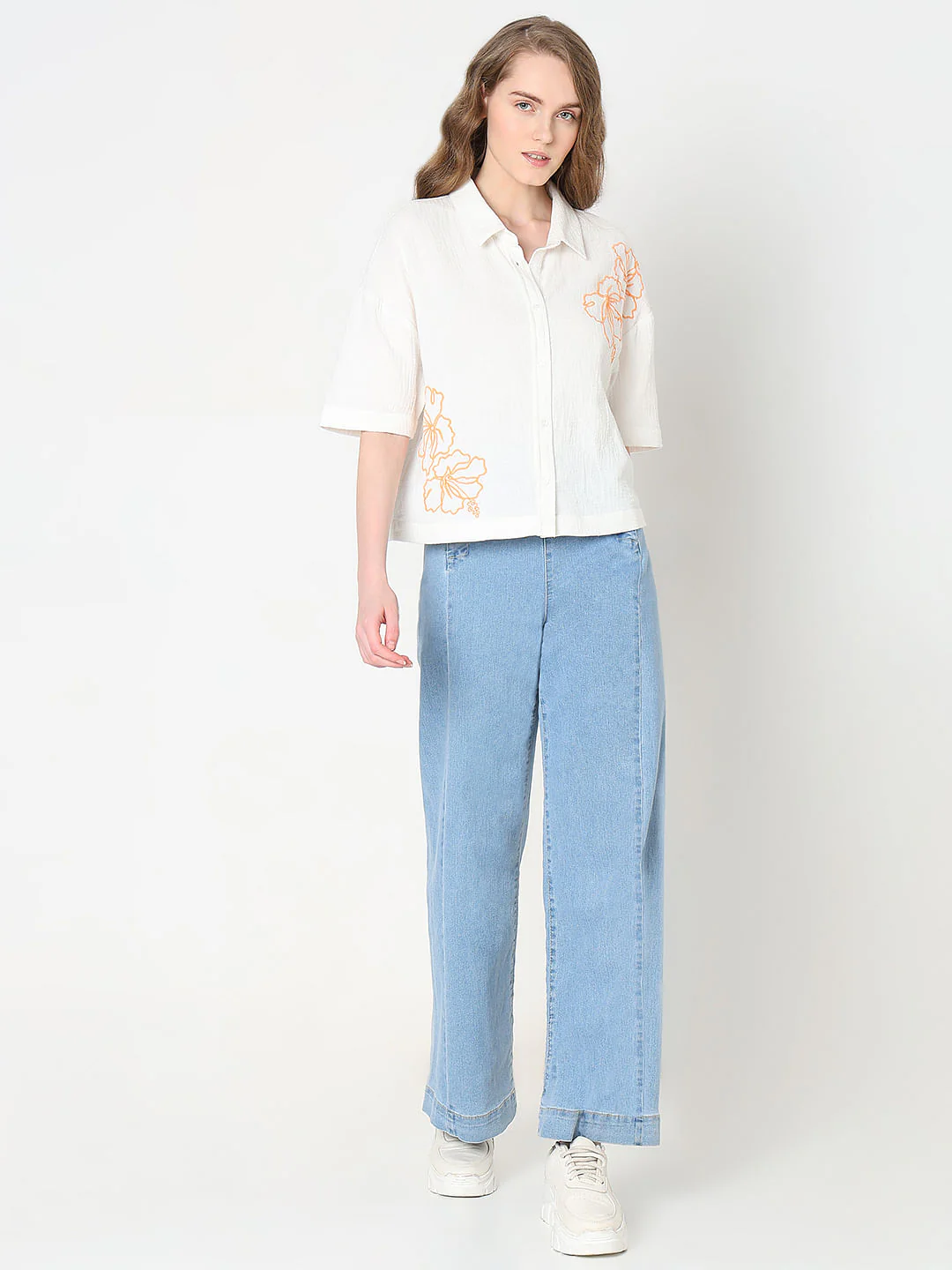 White Embroidered Print Shirt - Image 5