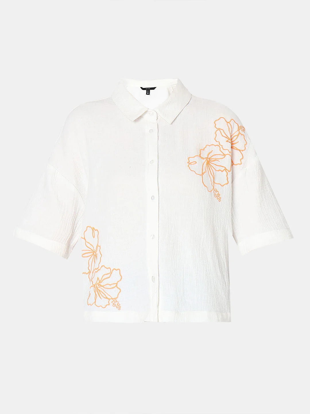 White Embroidered Print Shirt - Image 7
