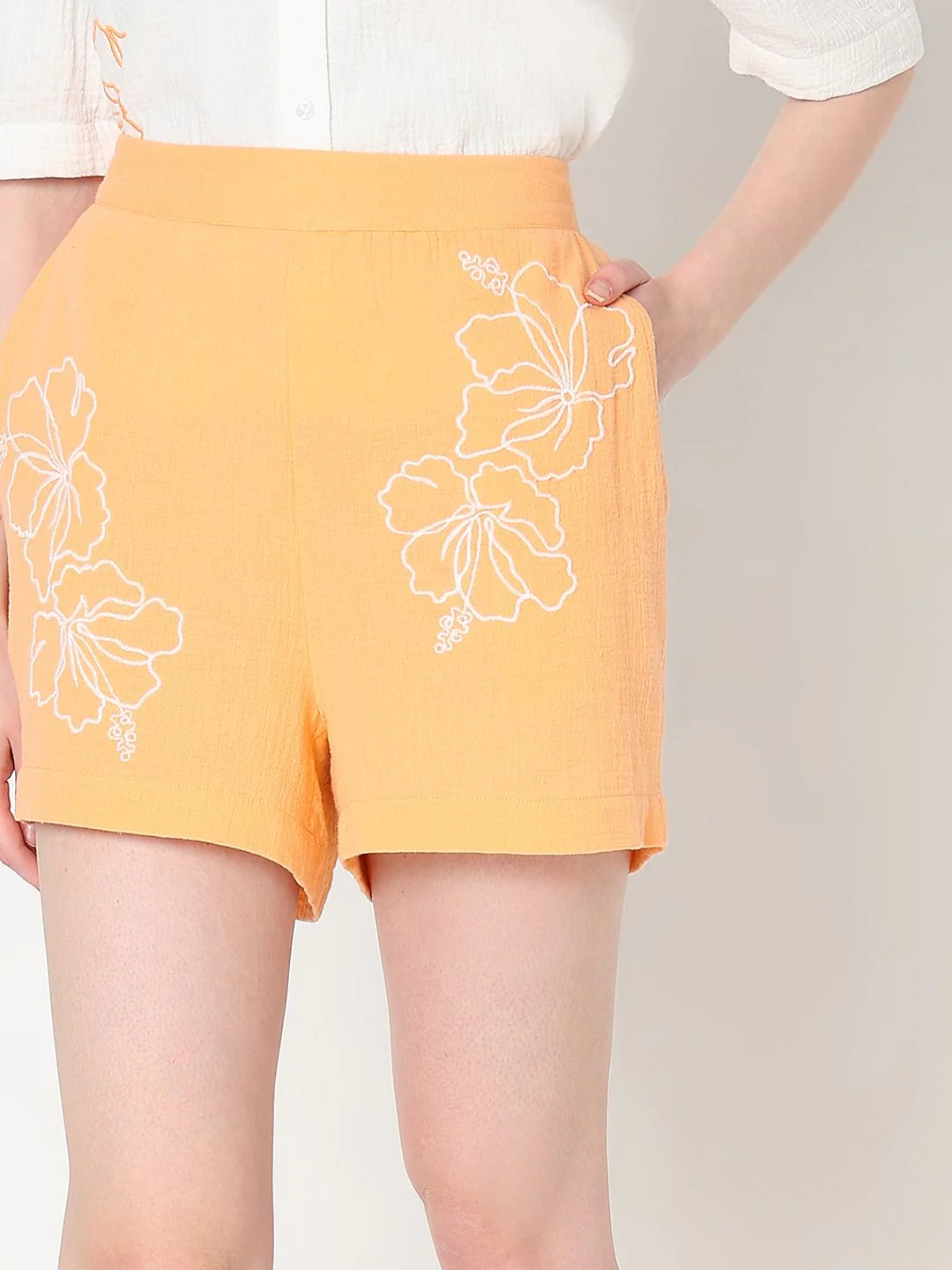 Orange Embroidered Co-Ord Set Shorts - Image 6