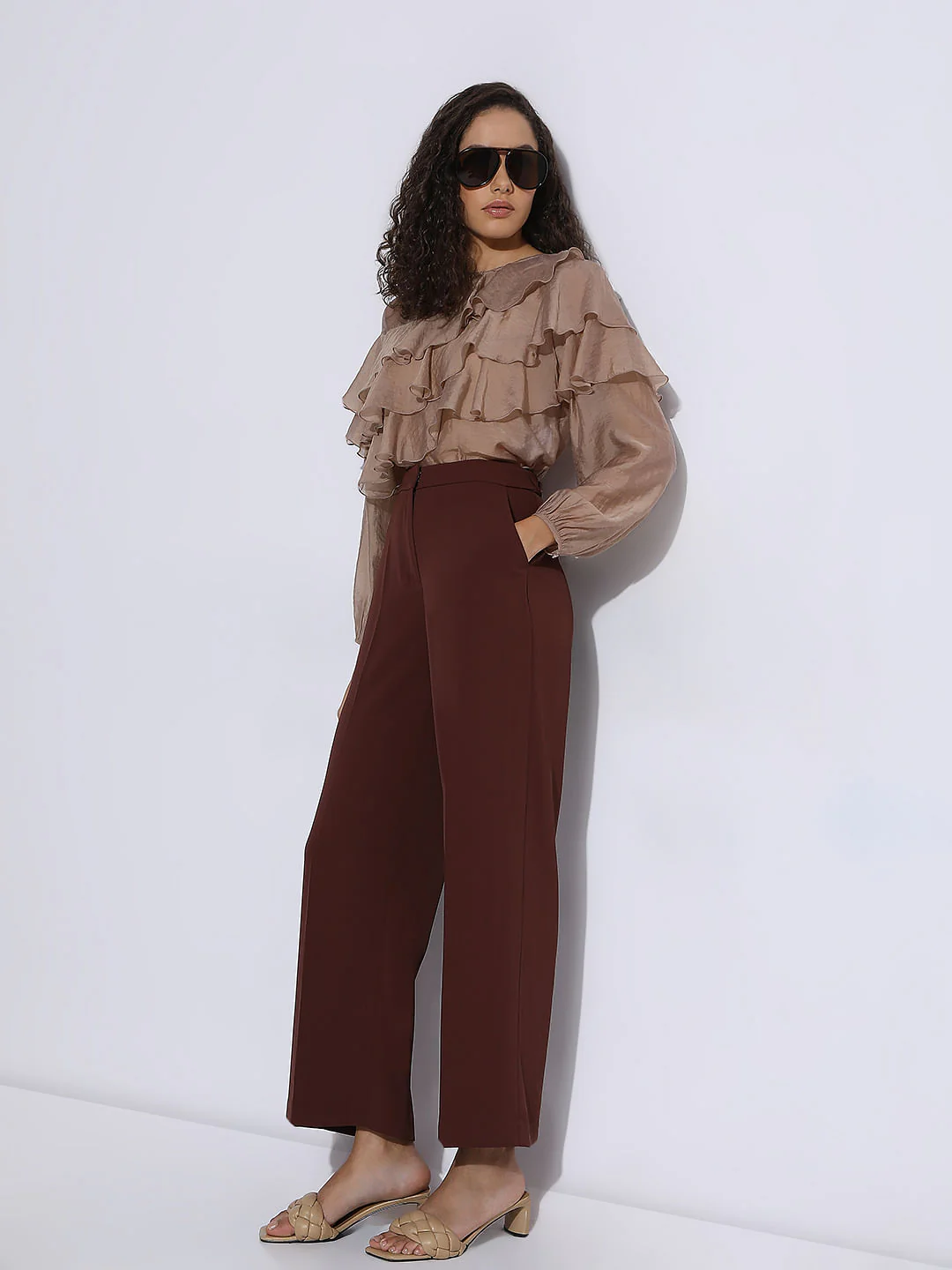 Brown High Rise Wide Leg Pants